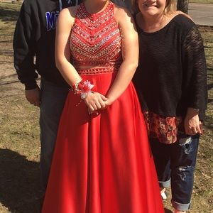 2 piece red prom dress